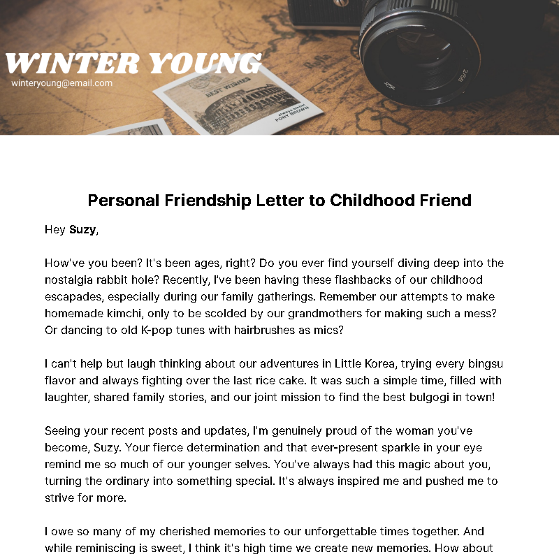 Personal Friendship Letter to Childhood Friend  Template - Edit Online & Download