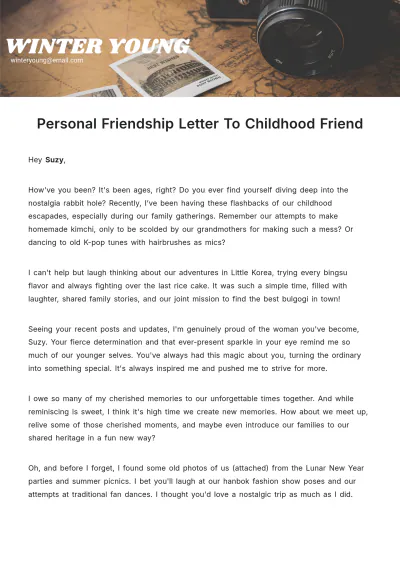 Free Personal Friendship Letter to Childhood Friend  Template to Edit Online