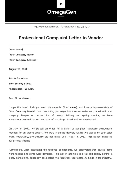Free Professional Complaint Letter to Vendor Template to Edit Online