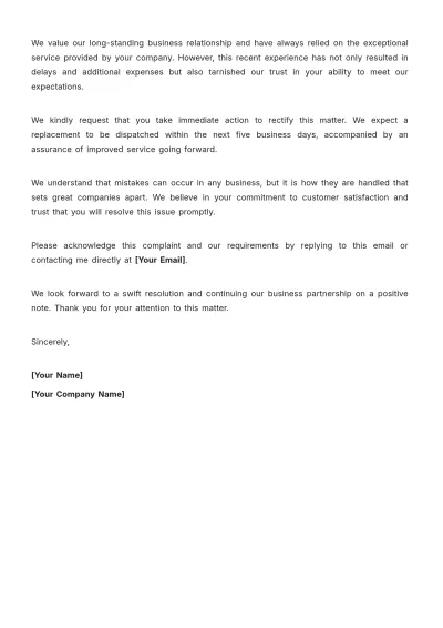 Free Professional Complaint Letter to Vendor Template to Edit Online
