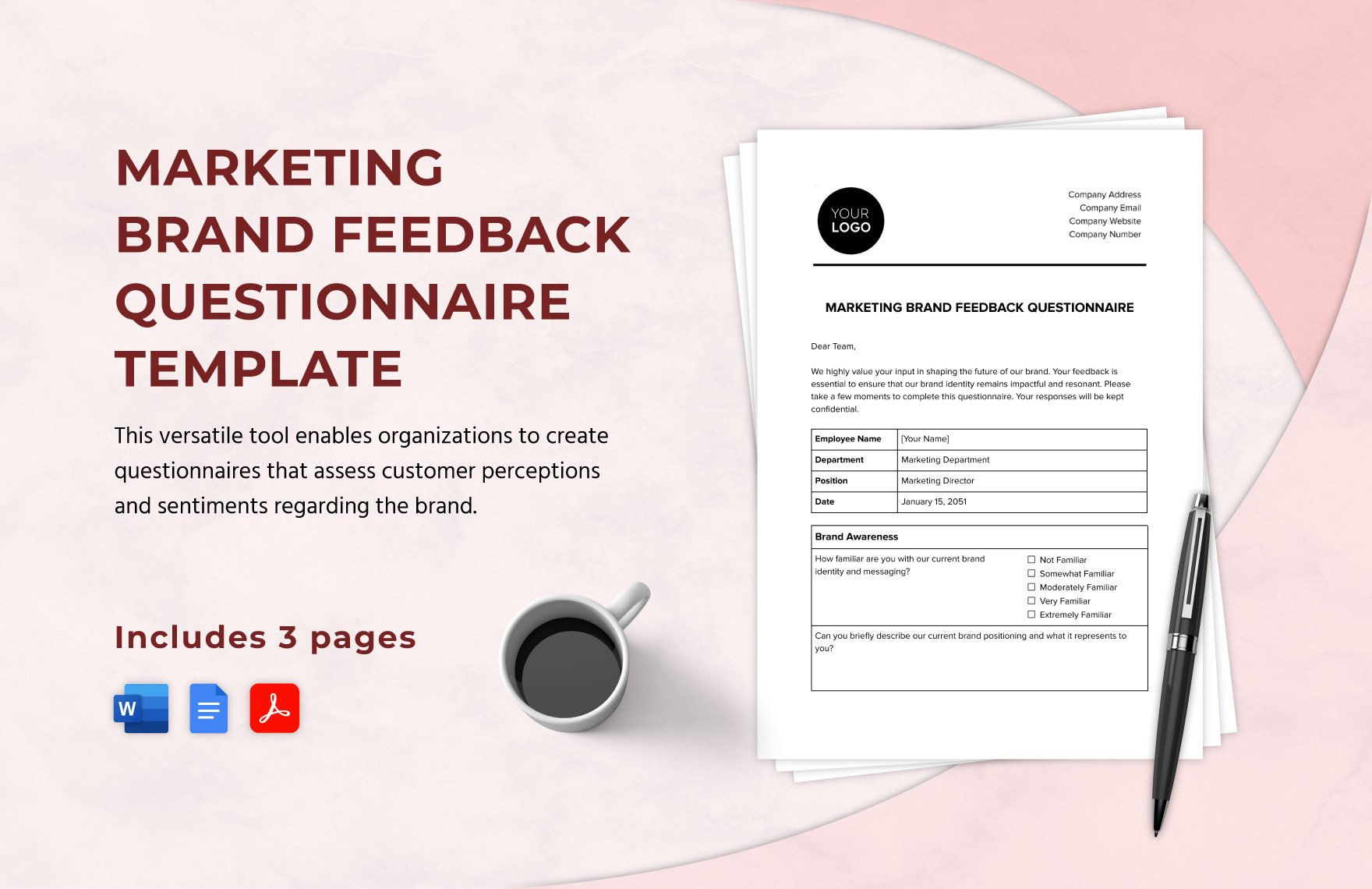 Marketing Brand Feedback Questionnaire Template in Word, Google Docs, PDF