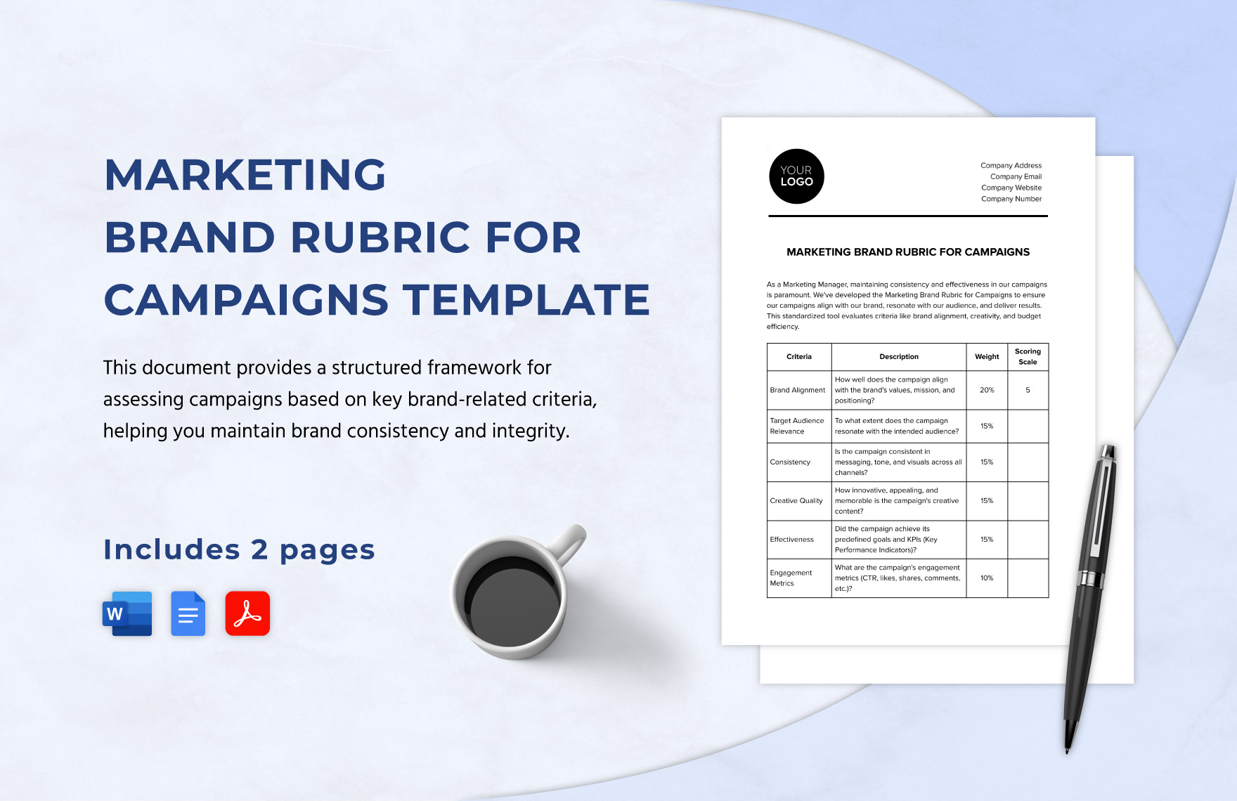 Marketing Brand Rubric for Campaigns Template in Word, Google Docs, PDF