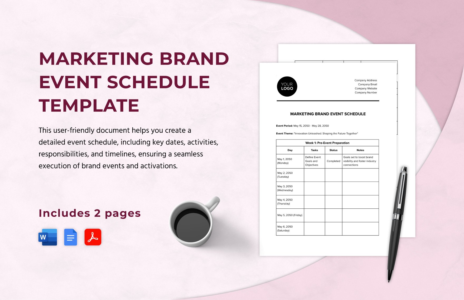 Marketing Brand Event Schedule Template in Word, Google Docs, PDF