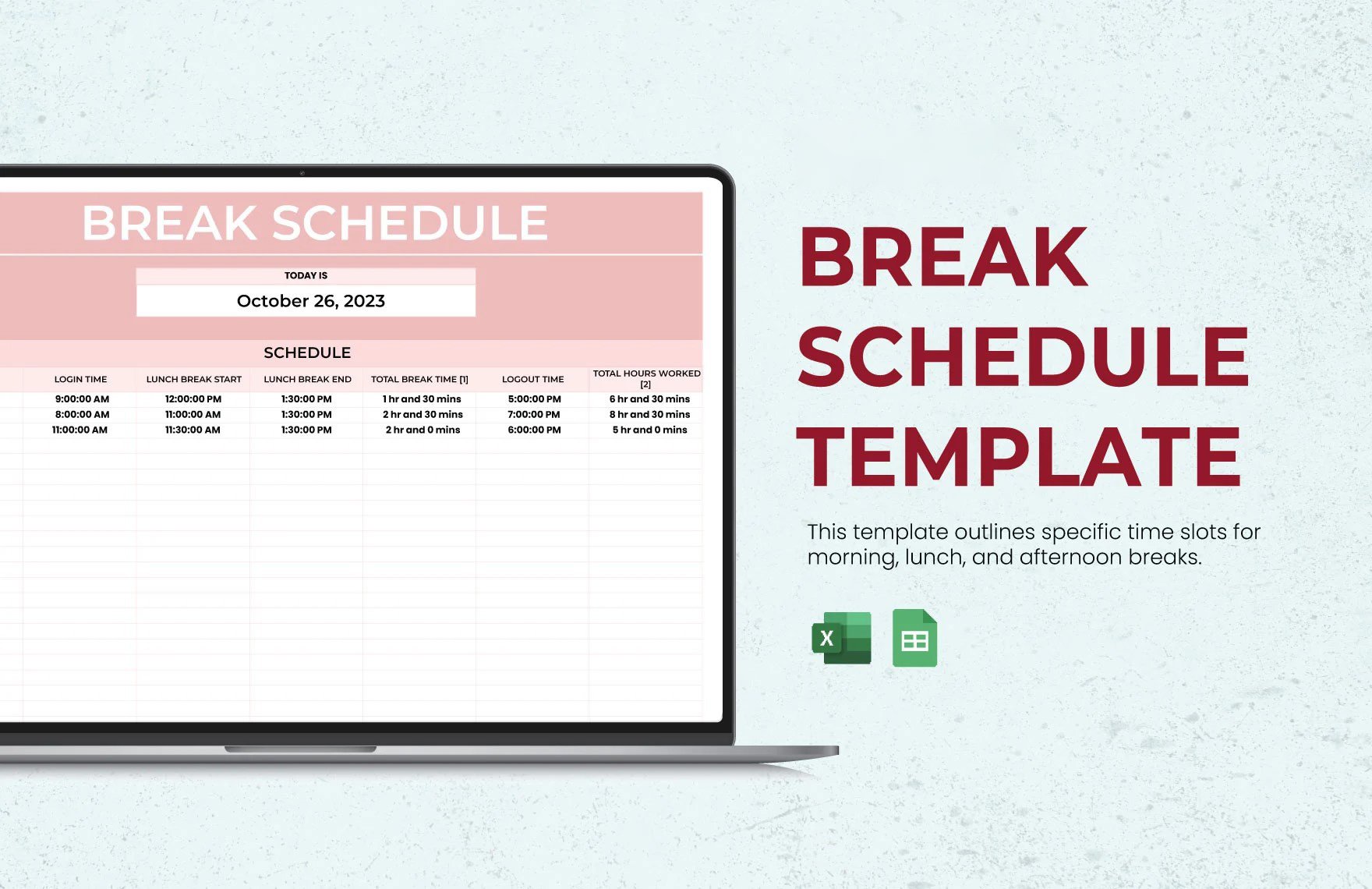 Break Schedule Template in Excel, Google Sheets