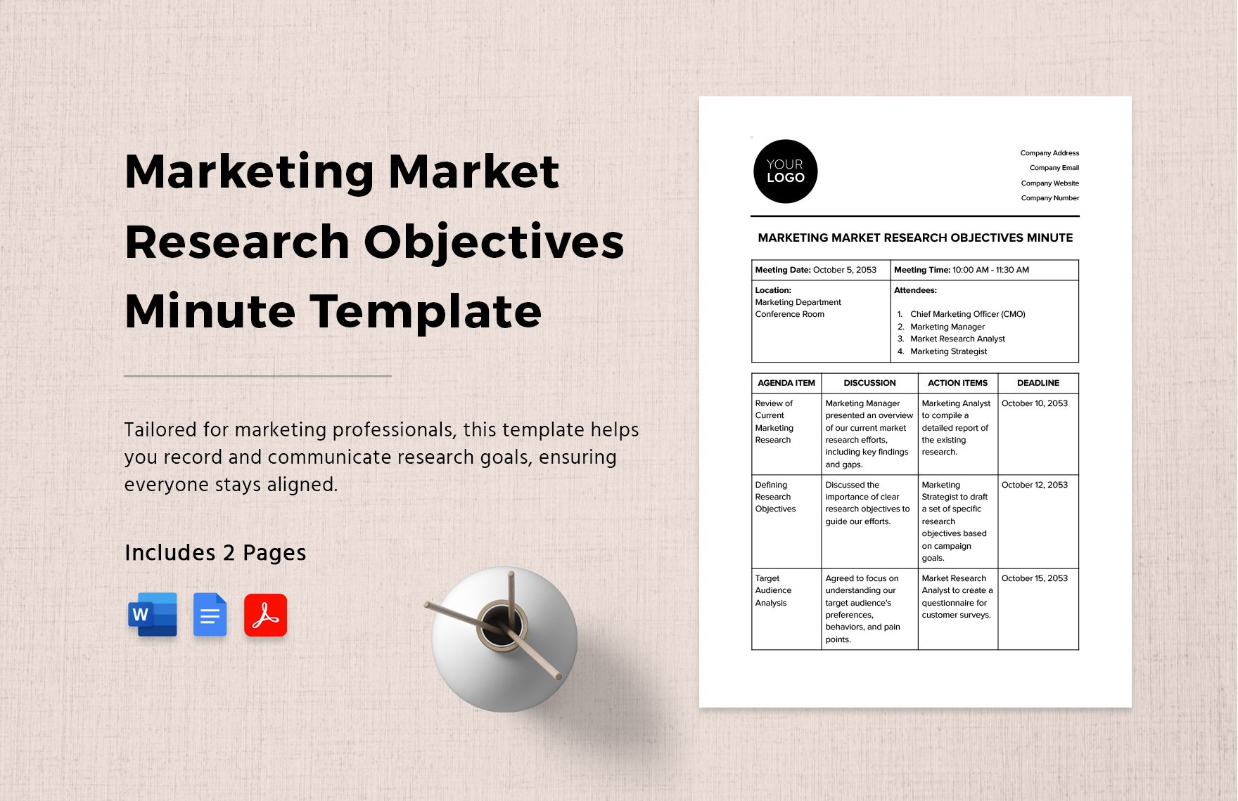 Marketing Market Research Objectives Minute Template