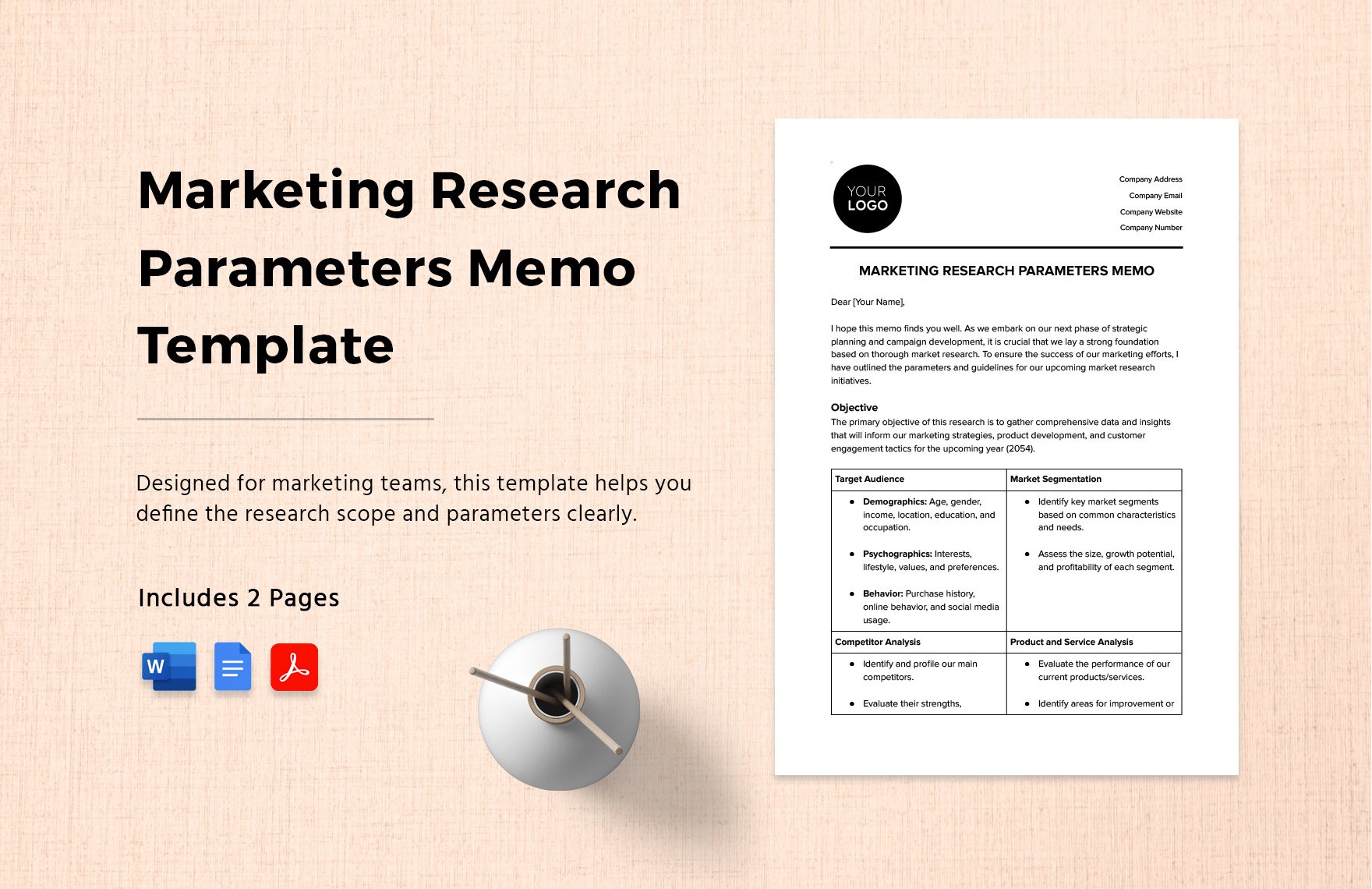 Marketing Research Parameters Memo Template