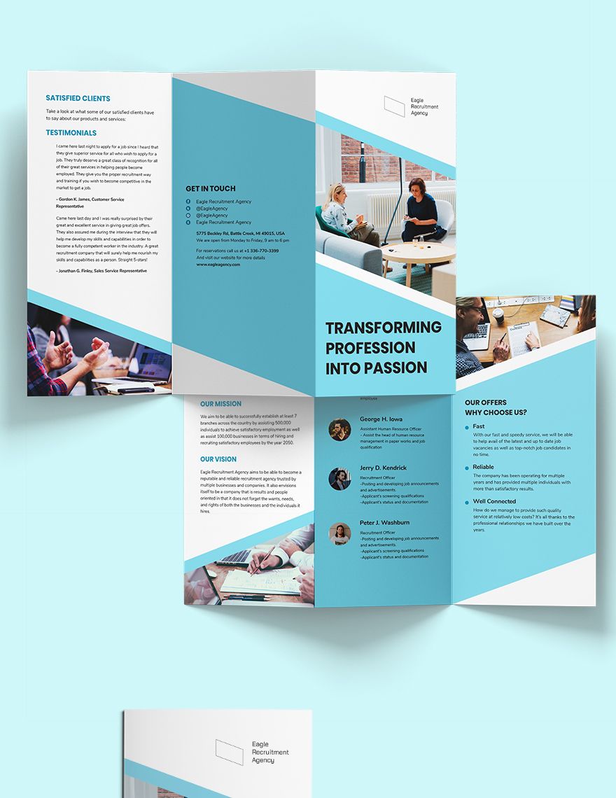 Recruitment Agency Tri-Fold Brochure Template in Illustrator, PSD, Pages, InDesign, Word, Publisher - Download | Template.net