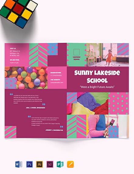 Simple Preschool Bi-Fold Brochure Template - Illustrator, InDesign, Word, Apple Pages, PSD, Publisher
