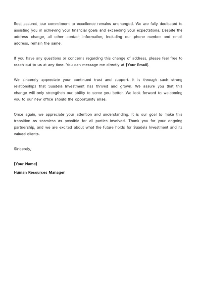 Free Professional Change of Address Notification Letter Template to Edit Online