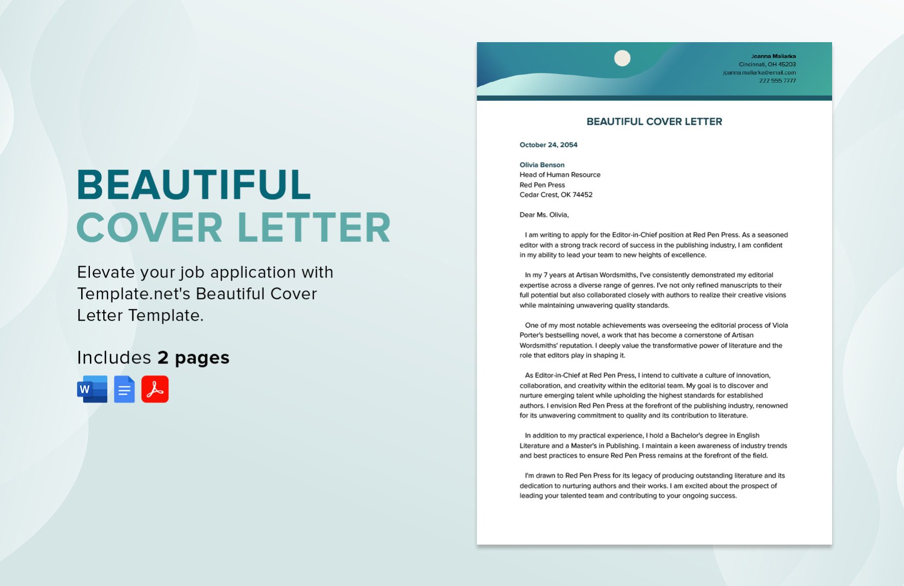 Beautiful Cover Letter Template