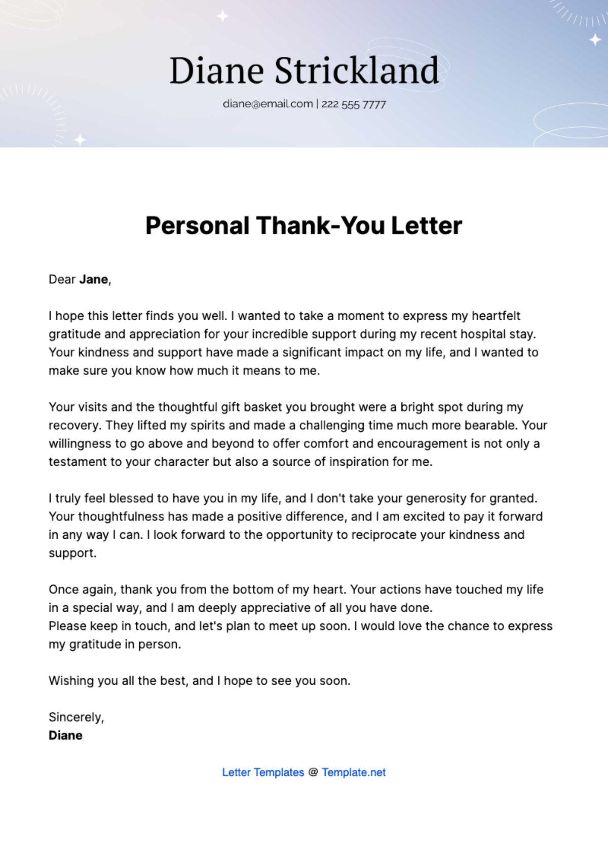 Free Personal Thank-You Letter  Template
