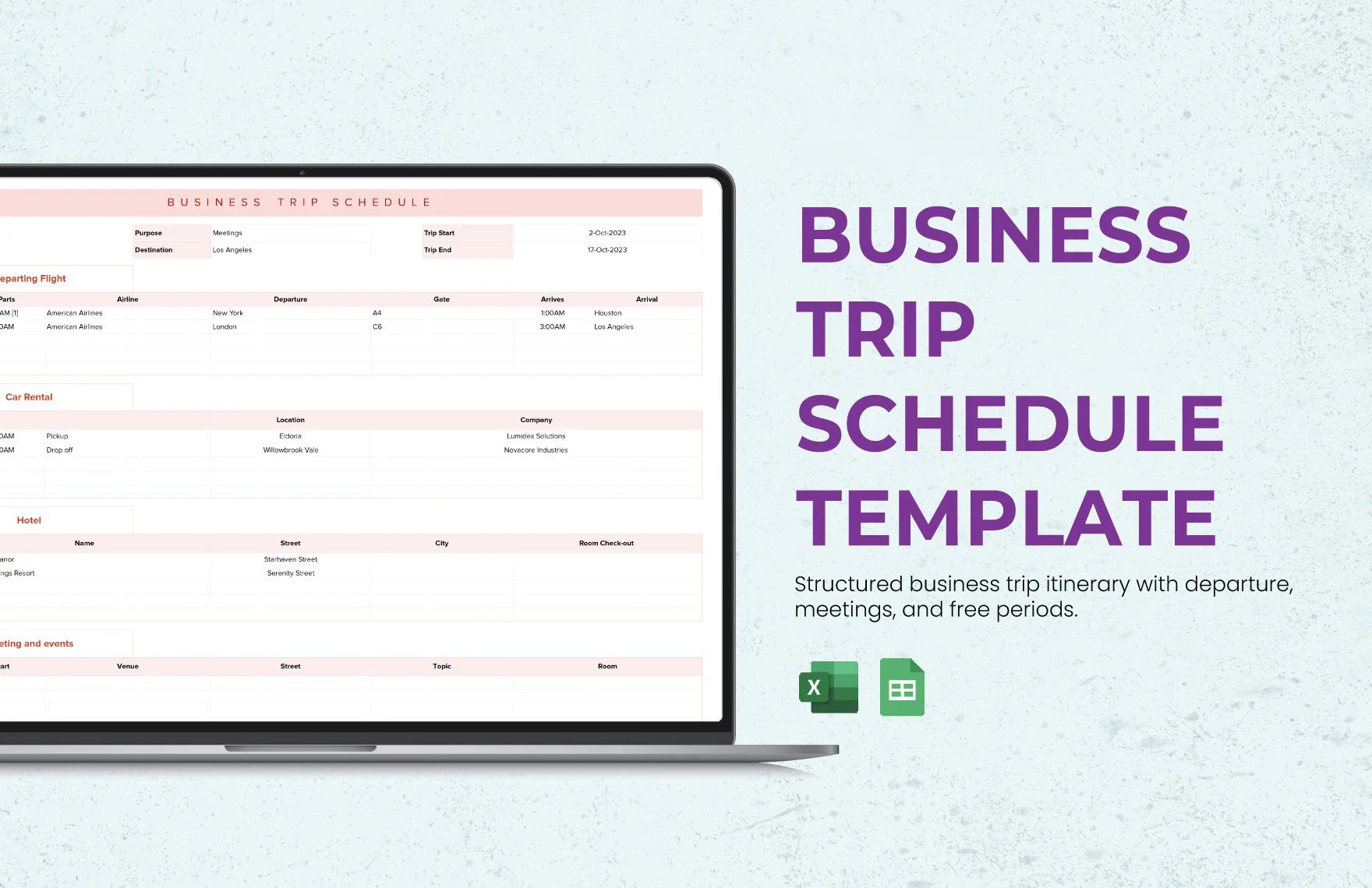 Business Trip Schedule Template in Excel, Google Sheets