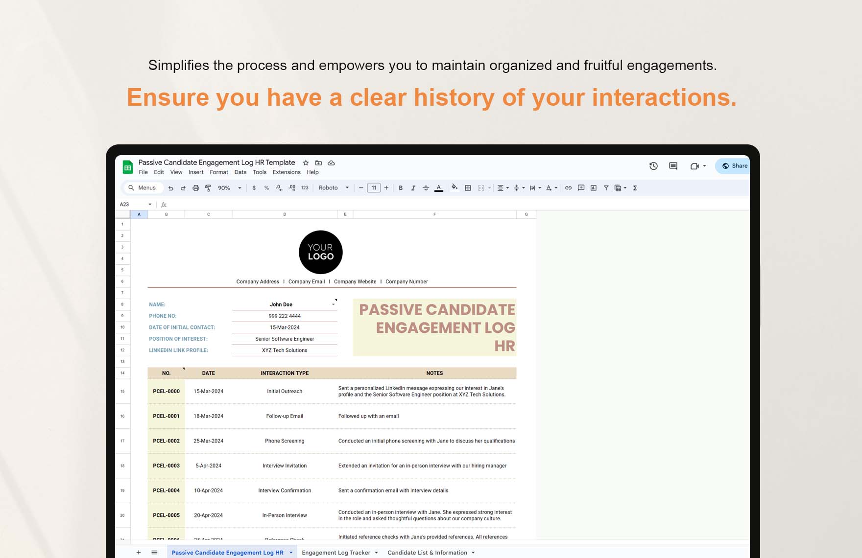 Passive Candidate Engagement Log HR Template