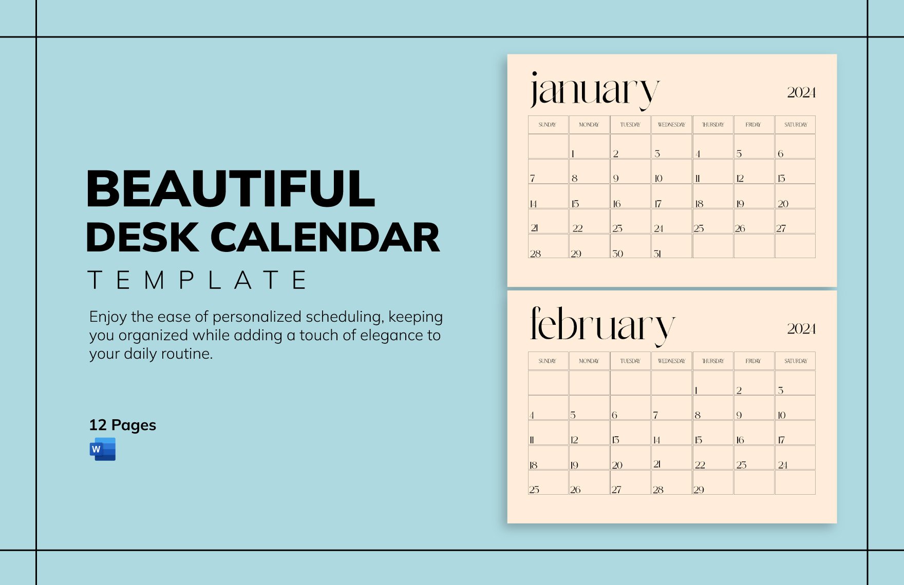Beautiful Desk Calendar Template