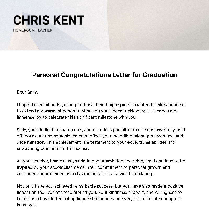 Personal Congratulations Letter for Graduation  Template