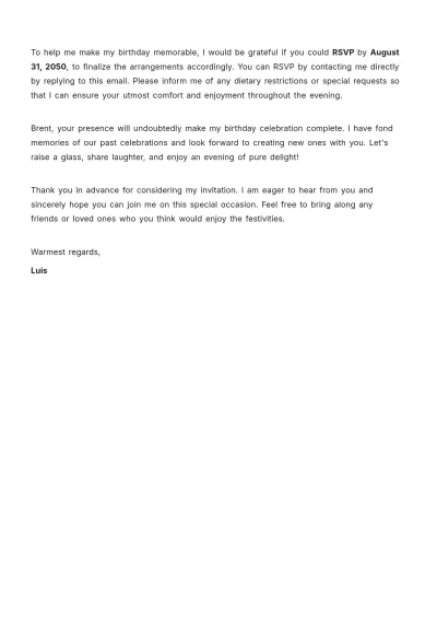 Free Personal Invitation Letter for Birthday Party  Template to Edit Online