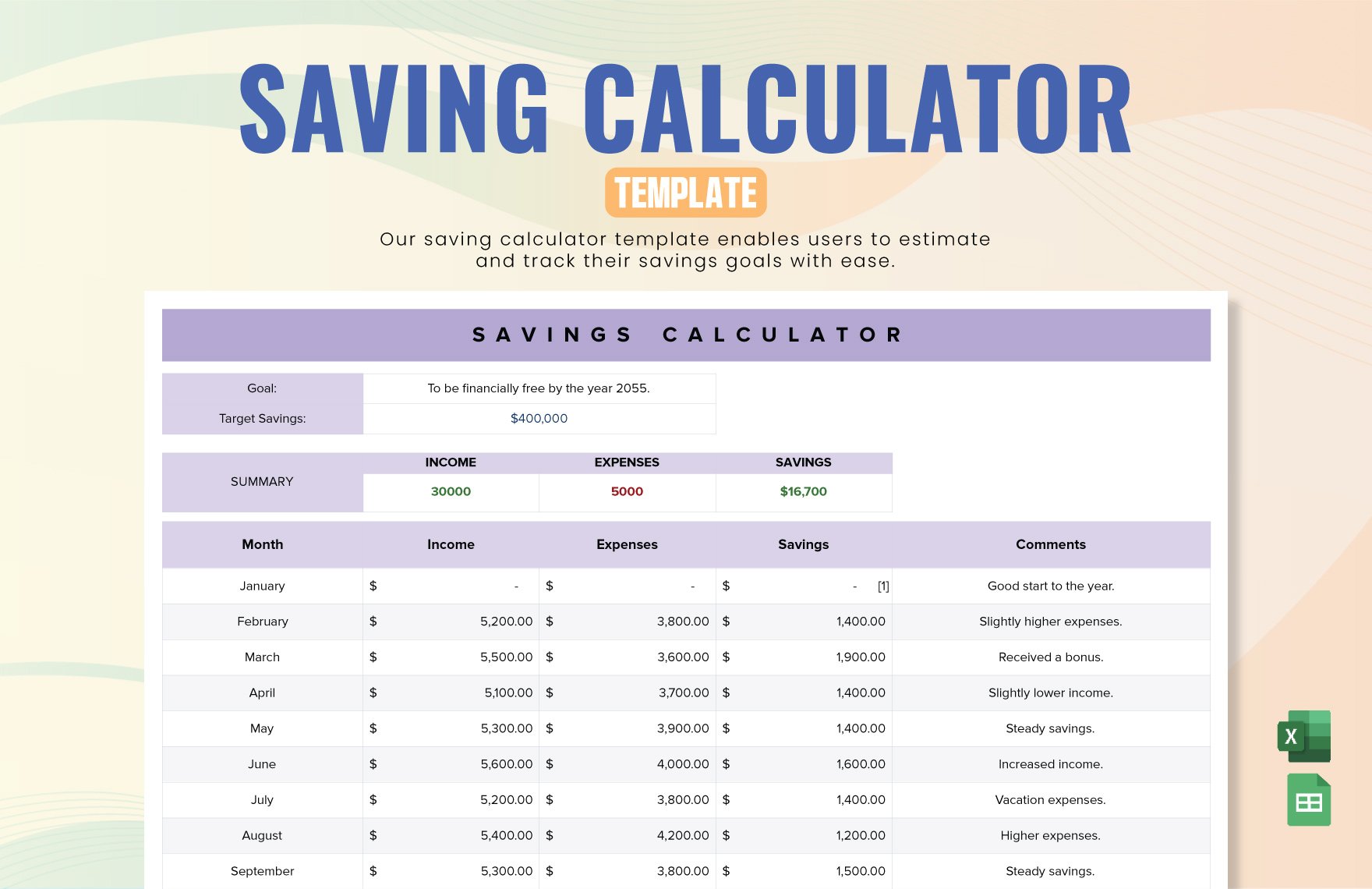 Free Saving Calculator Template in Excel, Google Sheets
