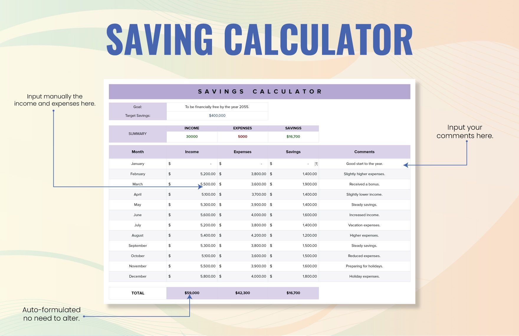 Saving Calculator Template