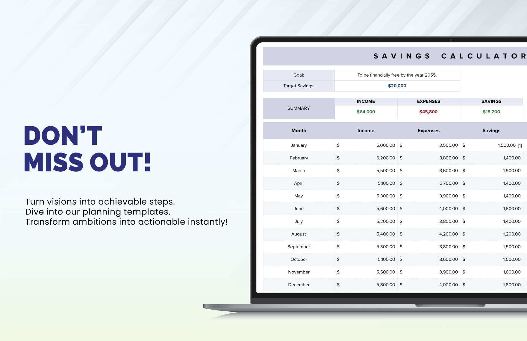 Saving Calculator Template