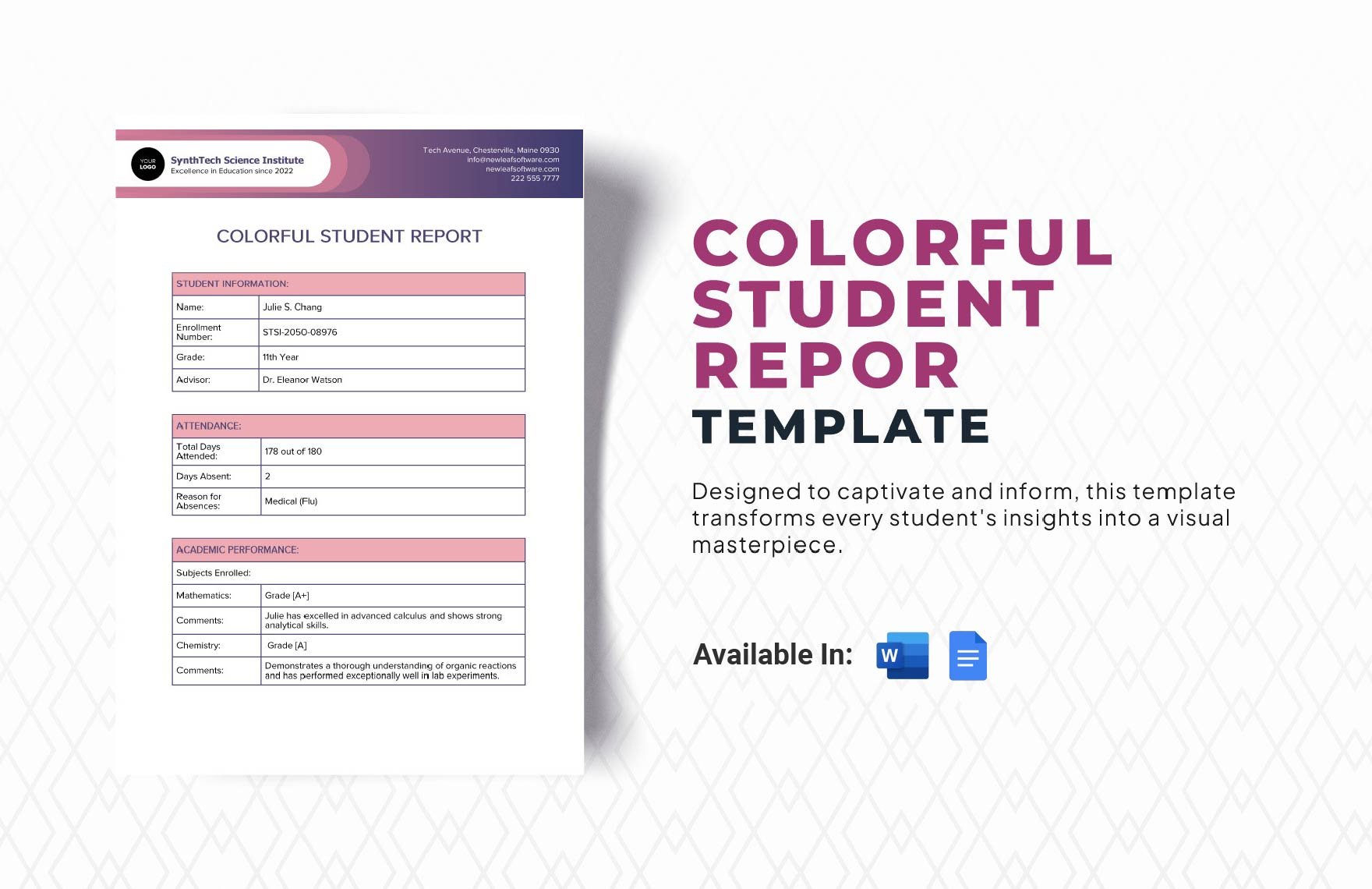 Colorful Student Report Template