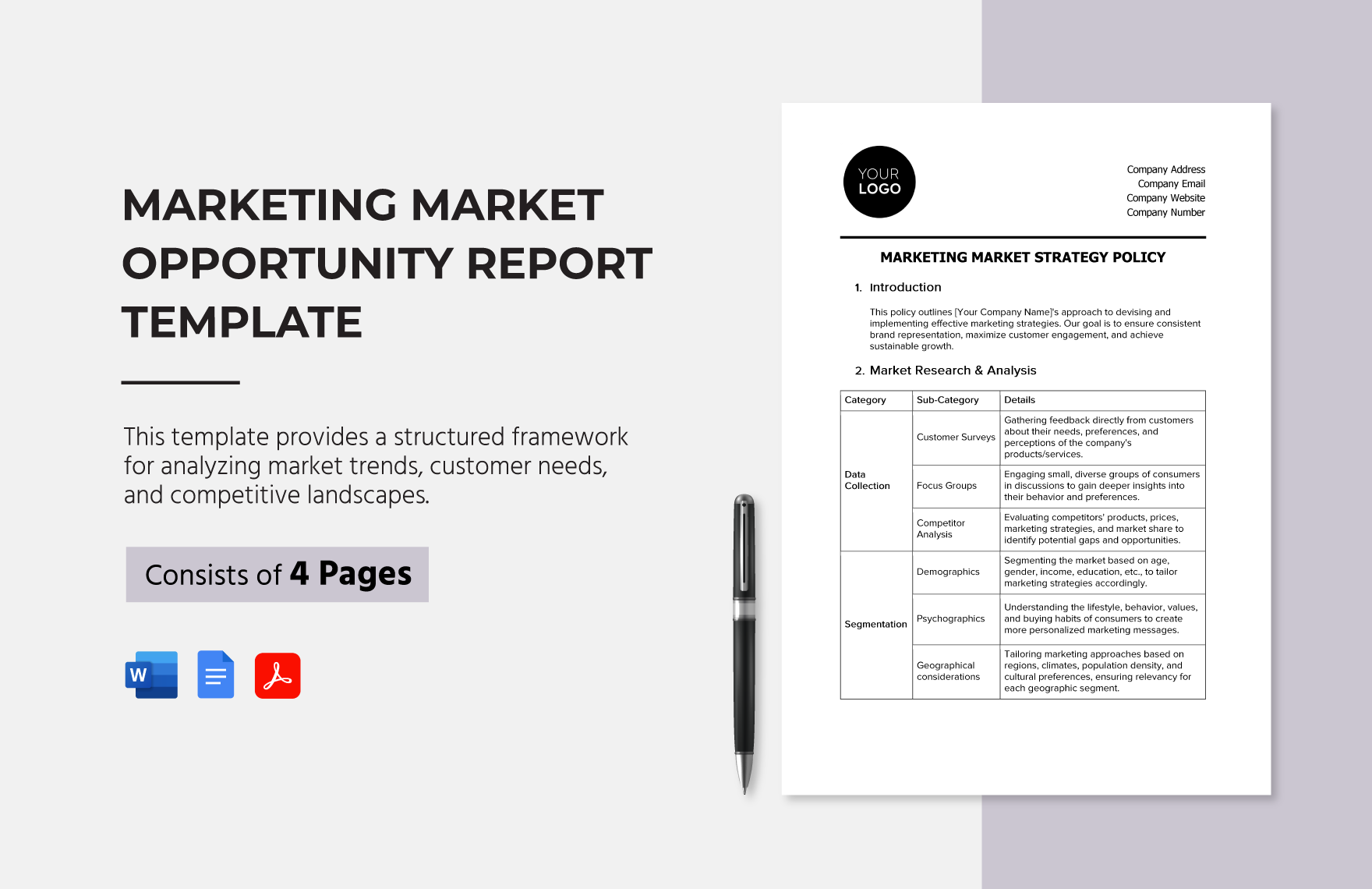 Marketing Market Strategy Policy Template