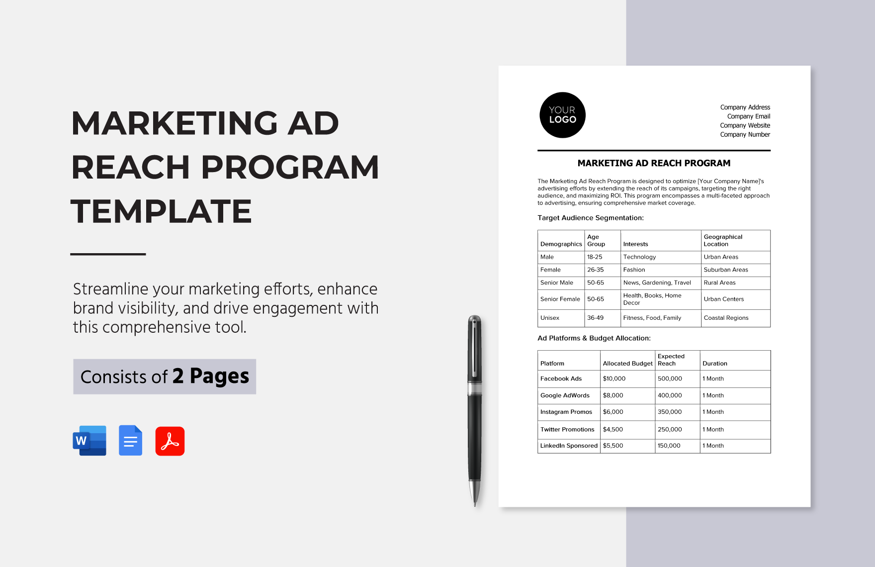 Marketing Ad Reach Program Template in Word, Google Docs, PDF