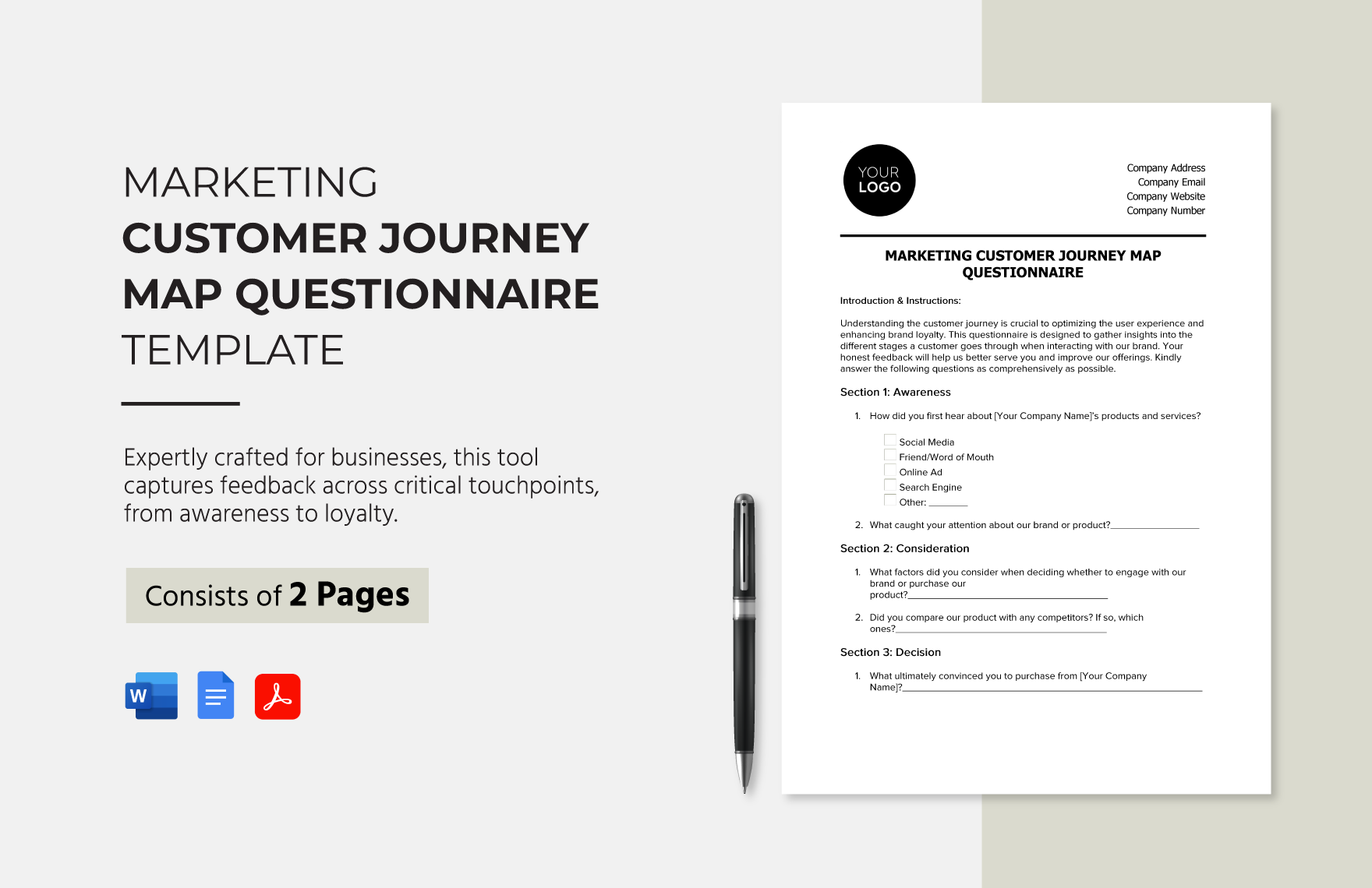 Marketing Customer Journey Map Questionnaire Template in Word, Google Docs, PDF