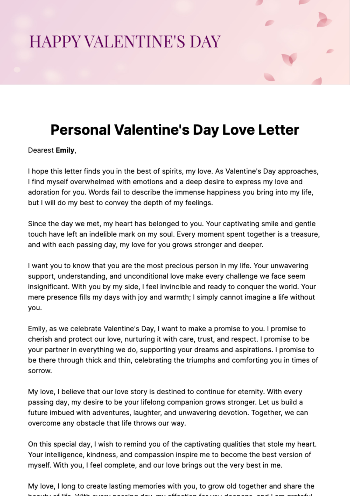 Free Personal Valentine's Day Love Letter Template