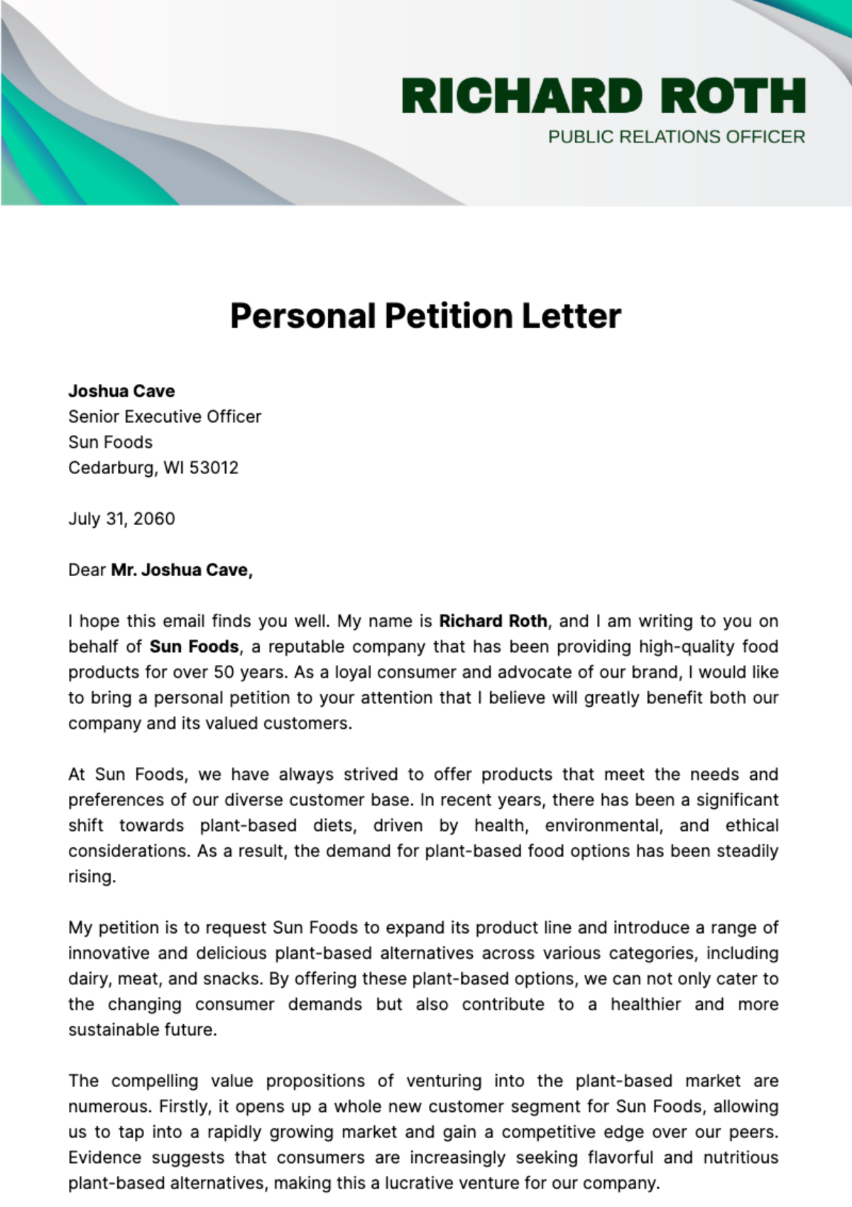 Free Personal Petition Letter  Template