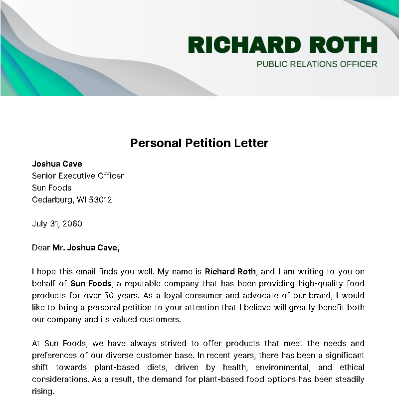 Personal Petition Letter  Template