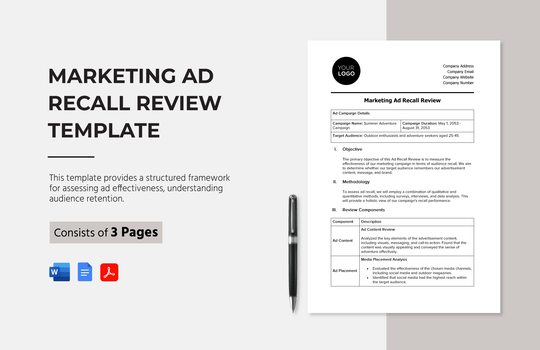 Marketing Ad Recall Review Template