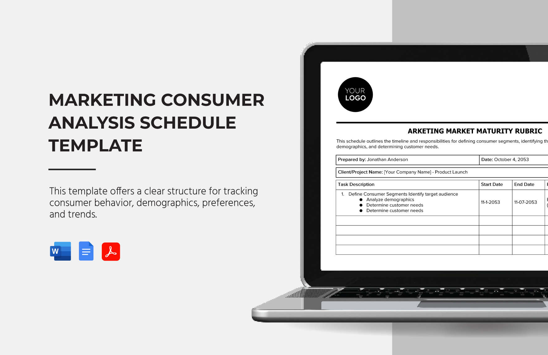 Marketing Consumer Analysis Schedule Template in Word, Google Docs, PDF