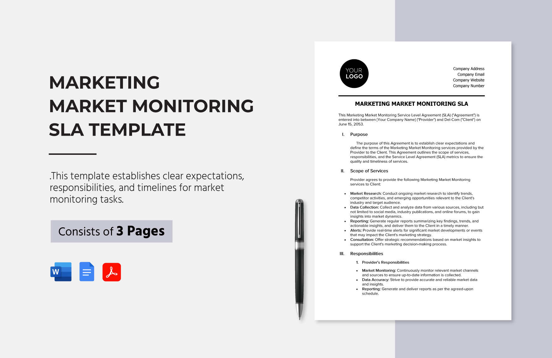 Marketing Market Monitoring SLA Template in Word, Google Docs, PDF