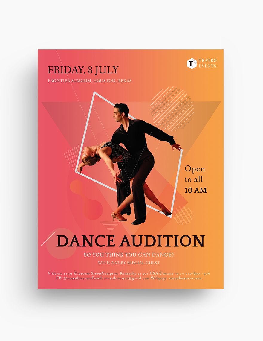 Dance Audition Flyer Template in Word, Google Docs, Illustrator, PSD, Apple Pages, Publisher, InDesign