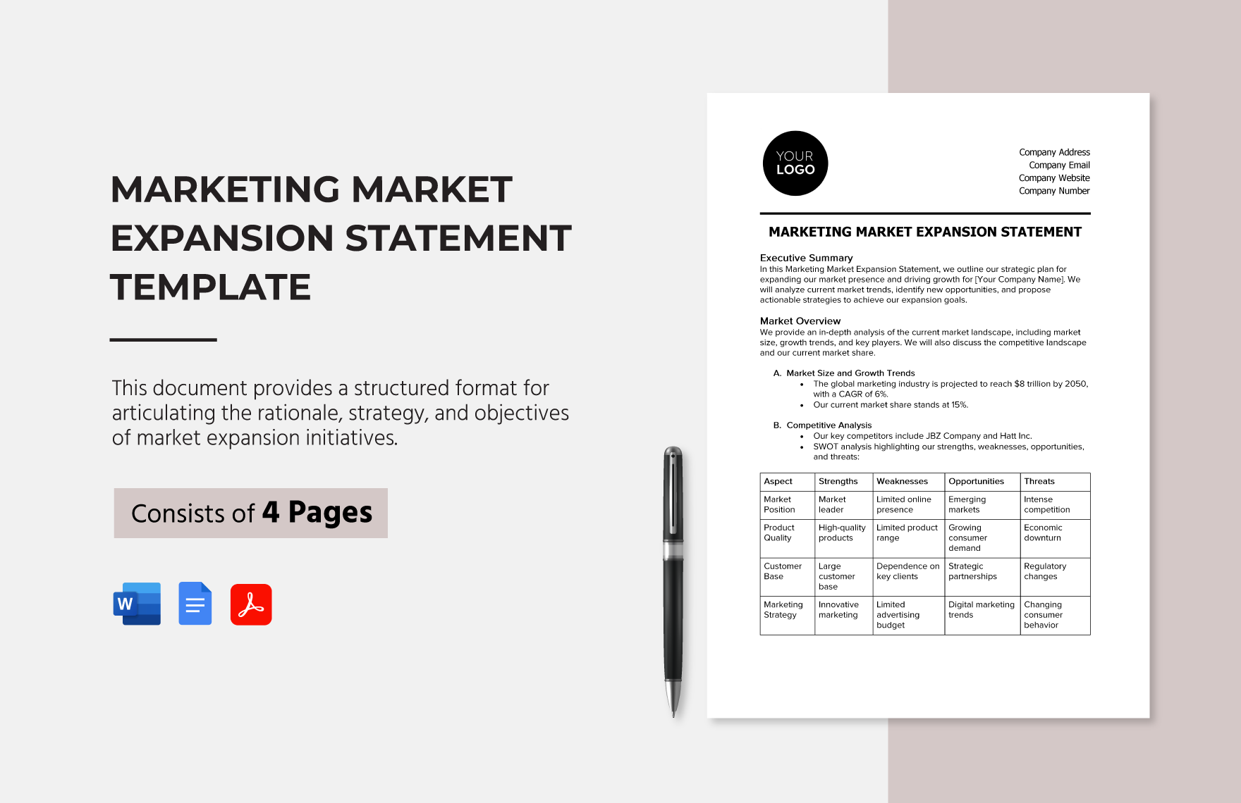 Marketing Market Expansion Statement Template in Word, Google Docs, PDF
