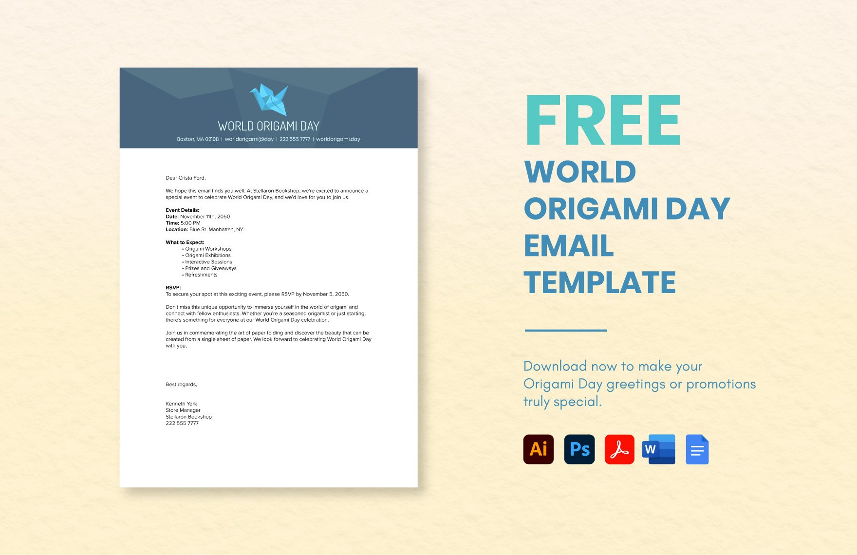 Free World Origami Day Email Template in Word, Google Docs, PDF, Illustrator, PSD