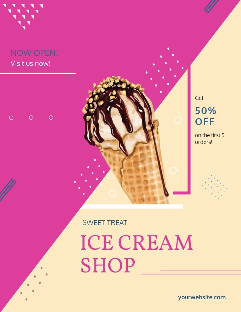 Ice Cream Shop Flyer Template Google Docs, Illustrator, InDesign, Word, Apple Pages, PSD
