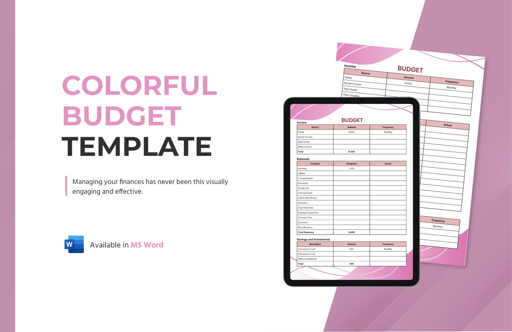 Free Colorful Budget Template in Word