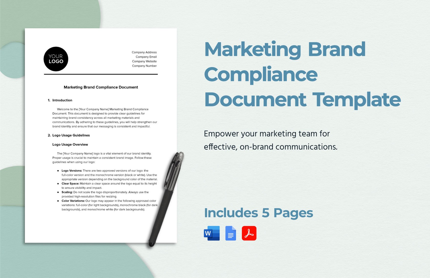 Marketing Brand Compliance Document Template in Word, Google Docs, PDF