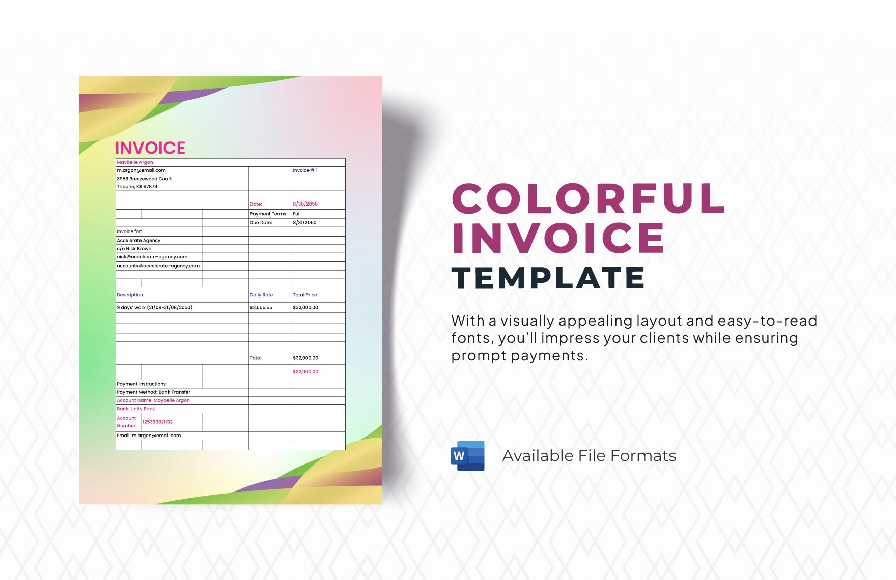 Free Colorful Invoice Template in Word