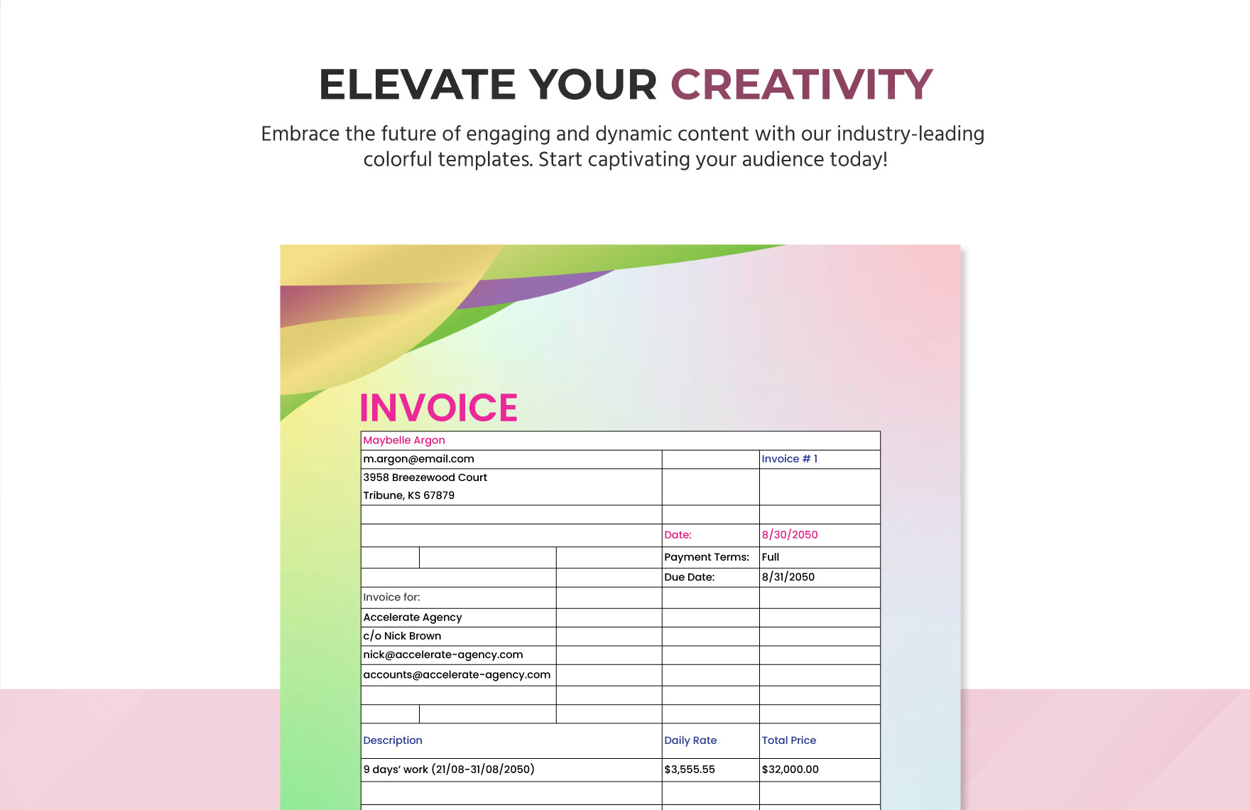 Colorful Invoice Template - Download in Word | Template.net