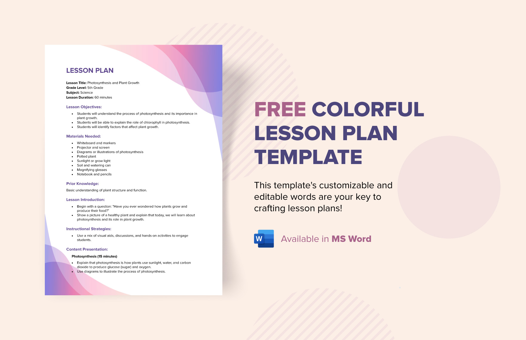 Free Colorful Lesson Plan Template