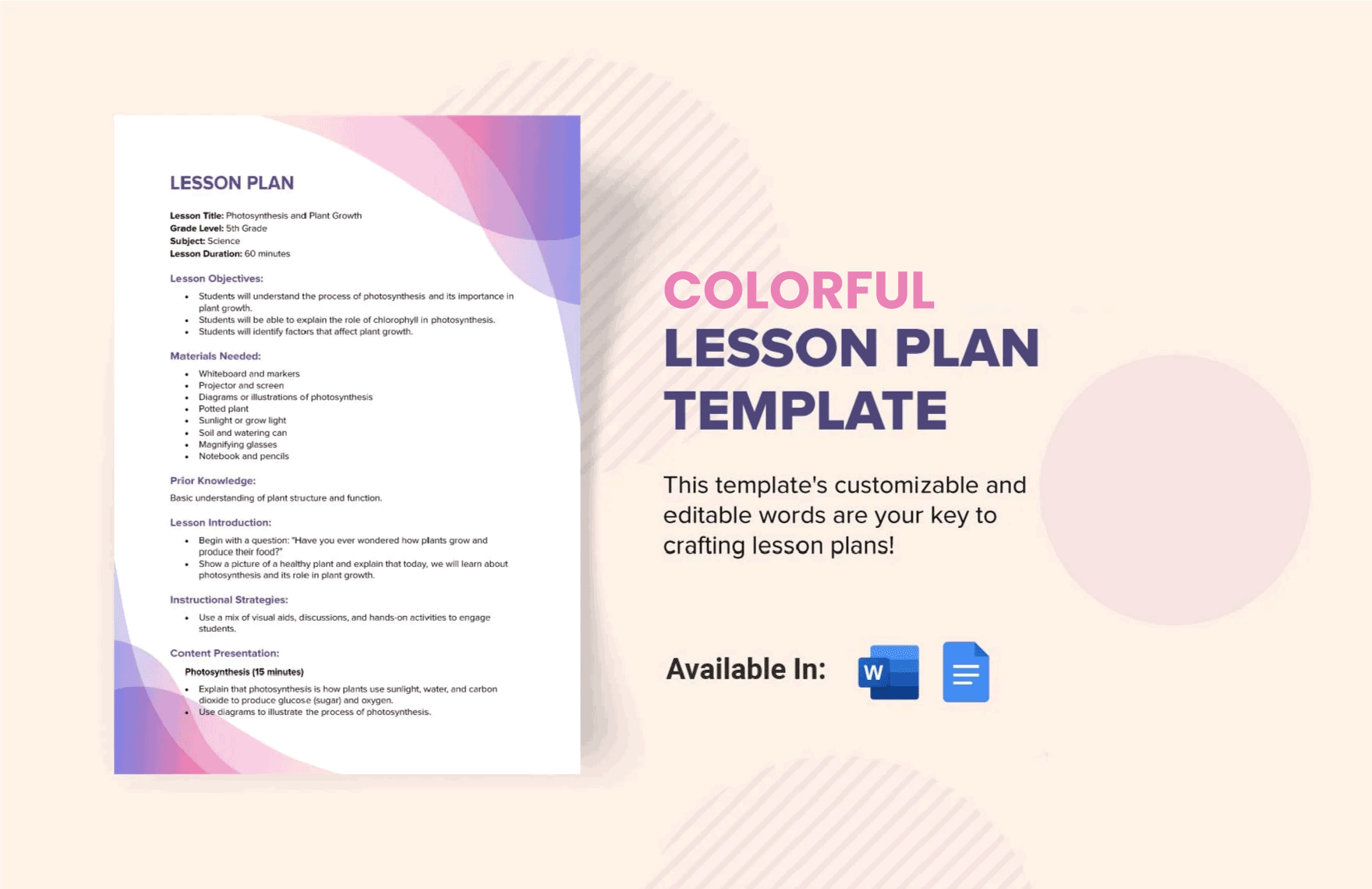 Free Colorful Lesson Plan Template in Word, Google Docs, PDF