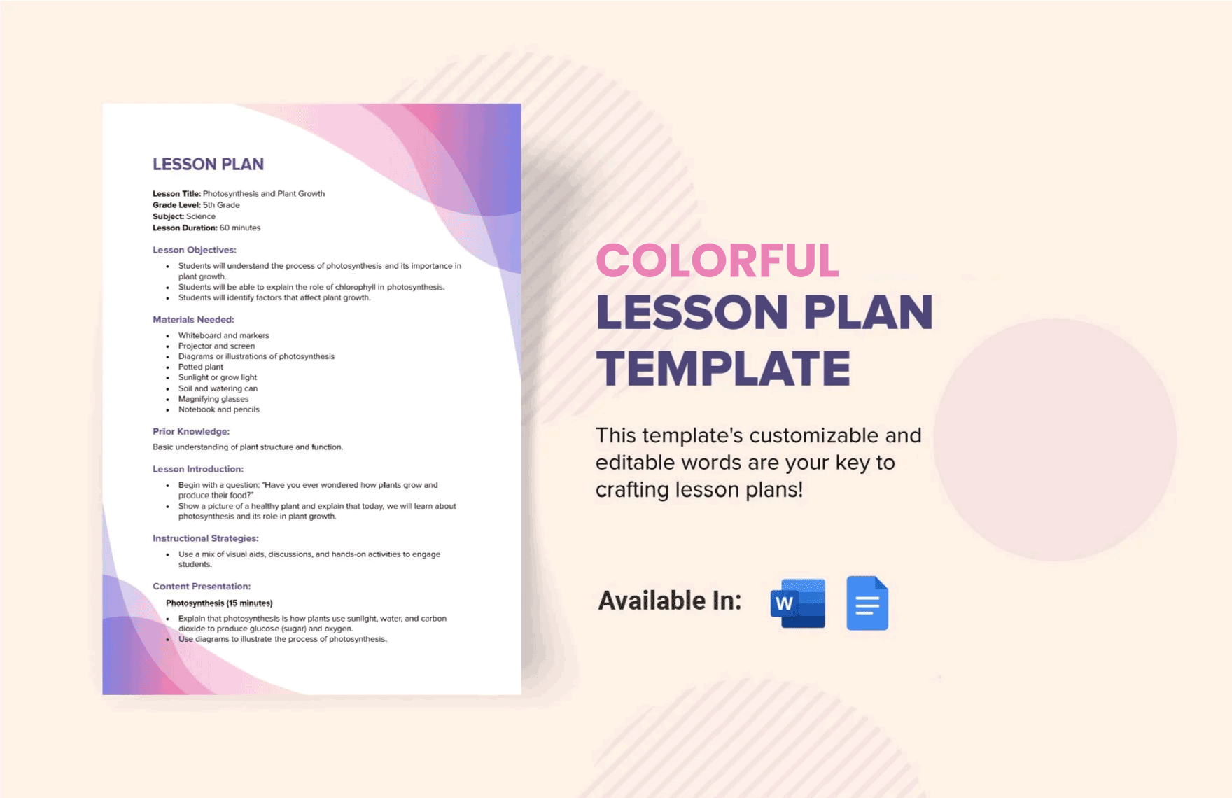 Colorful Lesson Plan Template in Word, Google Docs, PDF - Download | Template.net