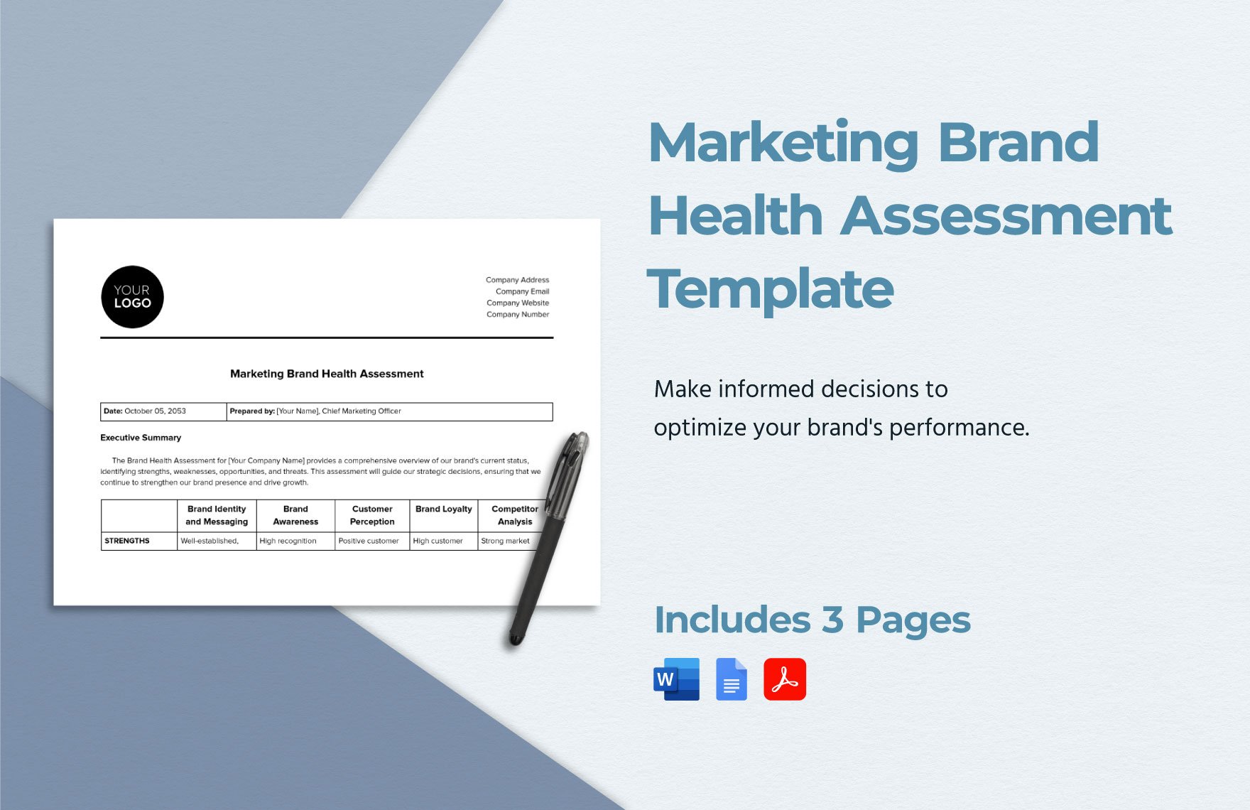Marketing Brand Health Assessment Template in Word, Google Docs, PDF