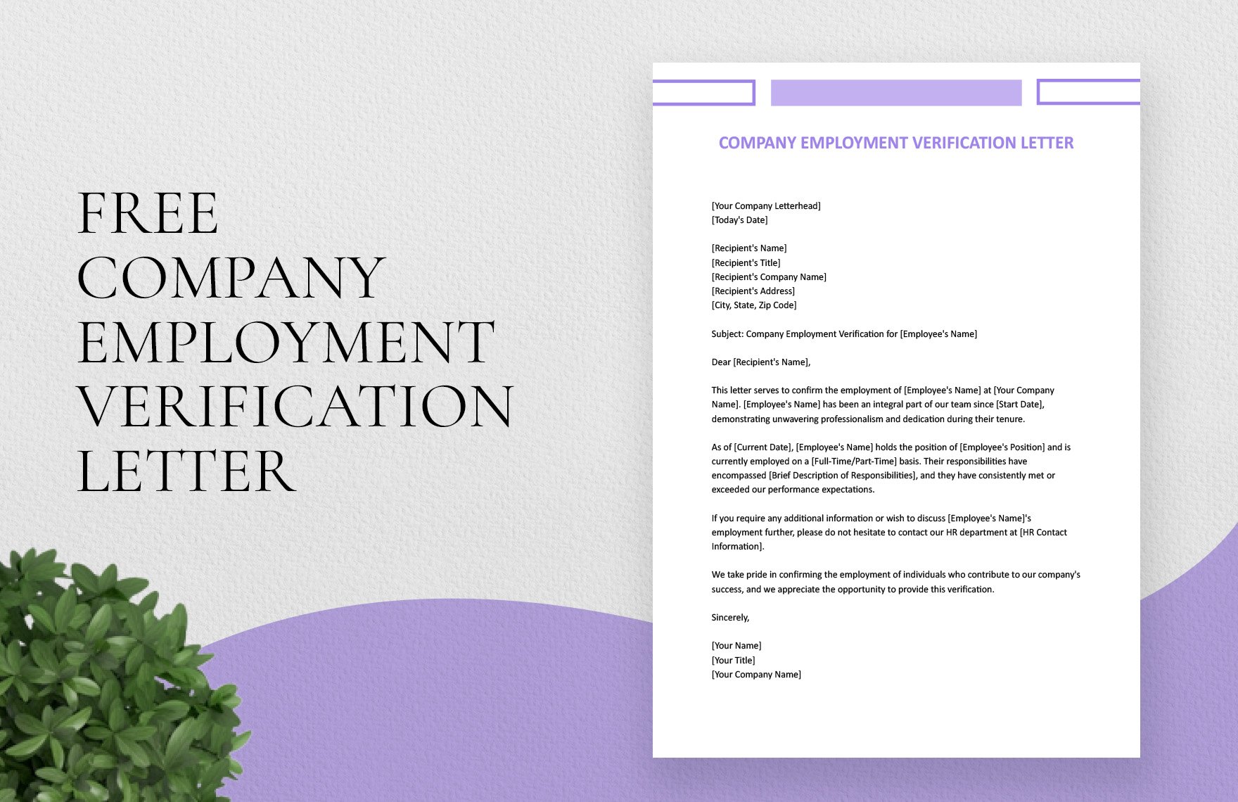 Free Company Employment Verification Letter