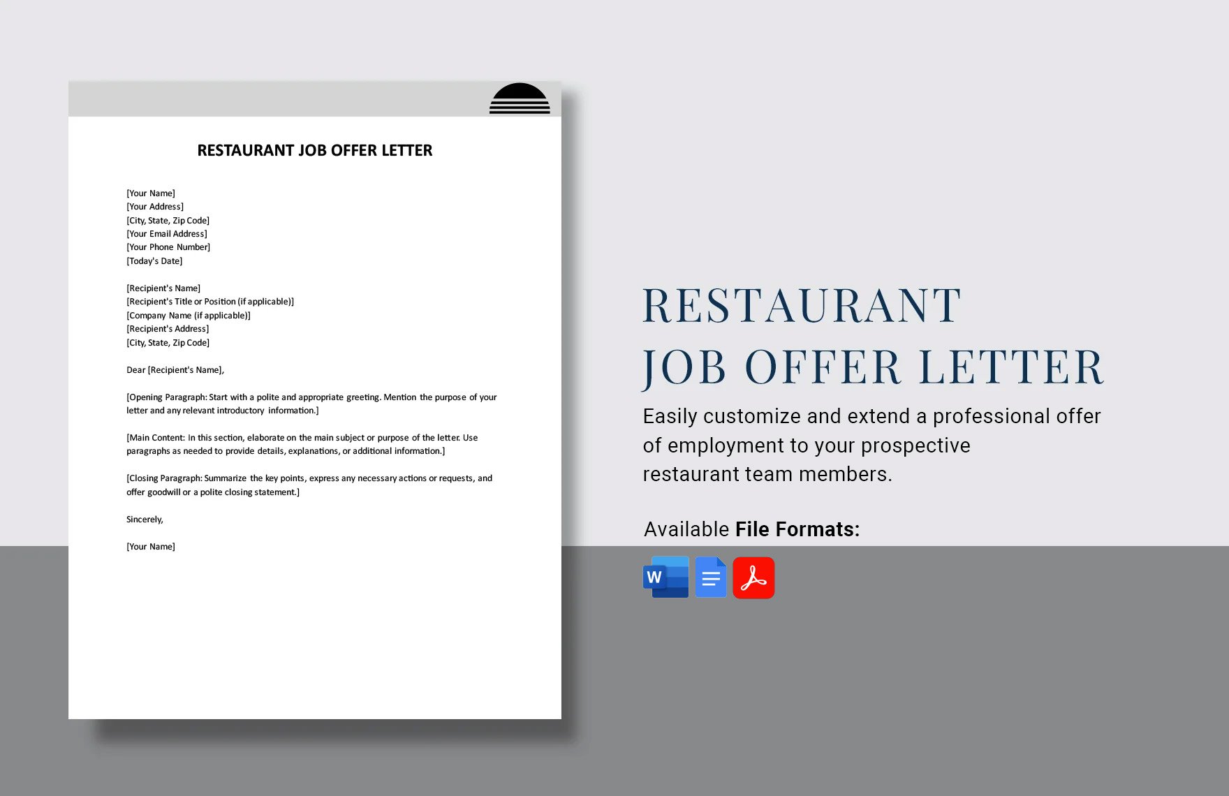 Restaurant Job Offer Letter in Word, Google Docs, PDF