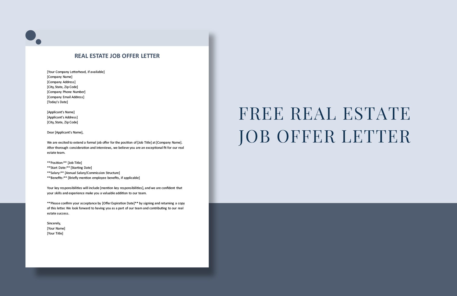Real Estate Job Offer Letter in Word, Google Docs, PDF