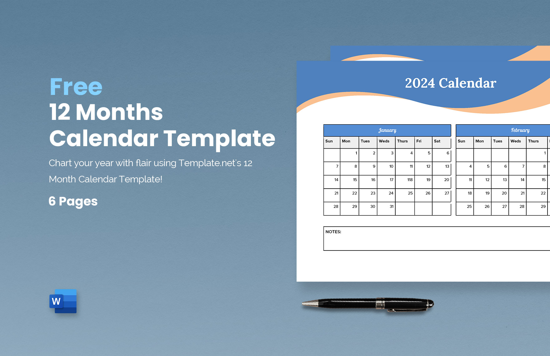 12 Months Calendar Template