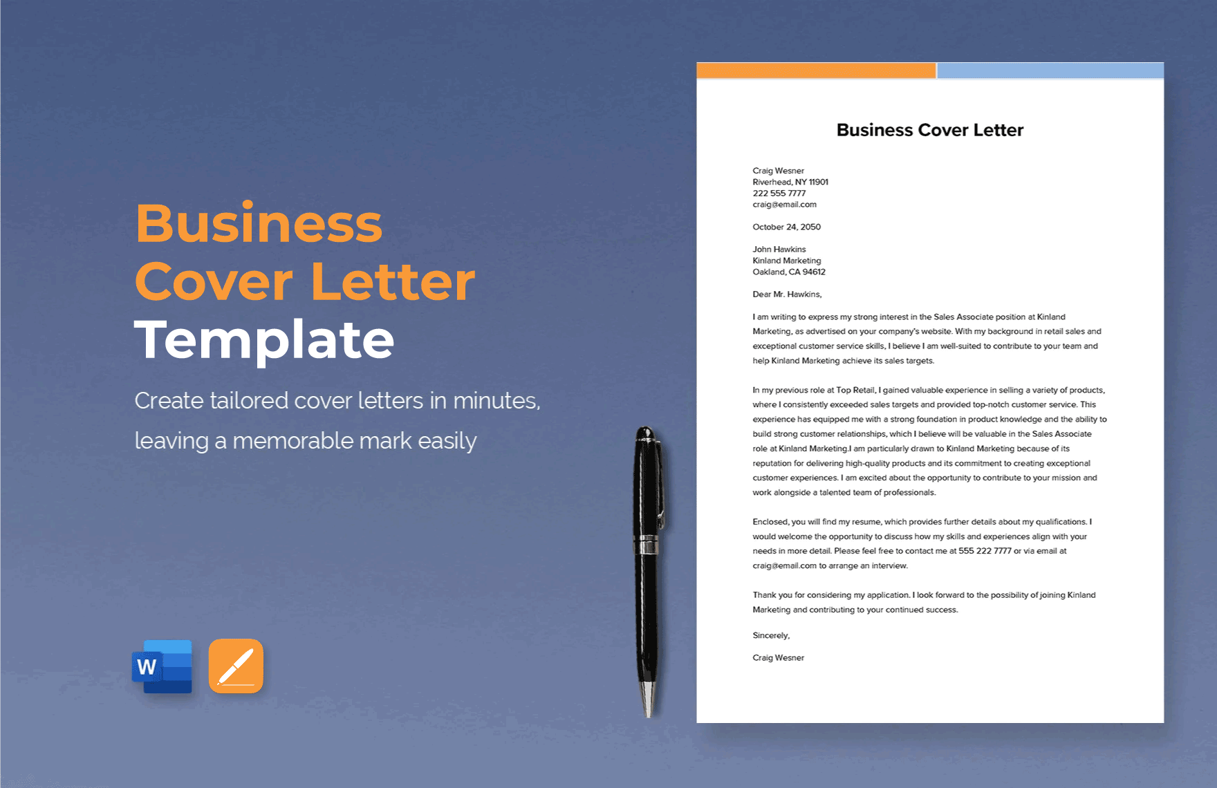 Free Business Cover Letter Template in Word, Apple Pages